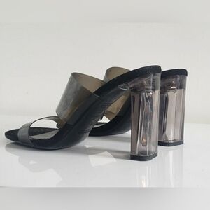 ZARA Acrylic Clear Block Heel & Smoke Grey PVC Translucent Straps - LIKE…
